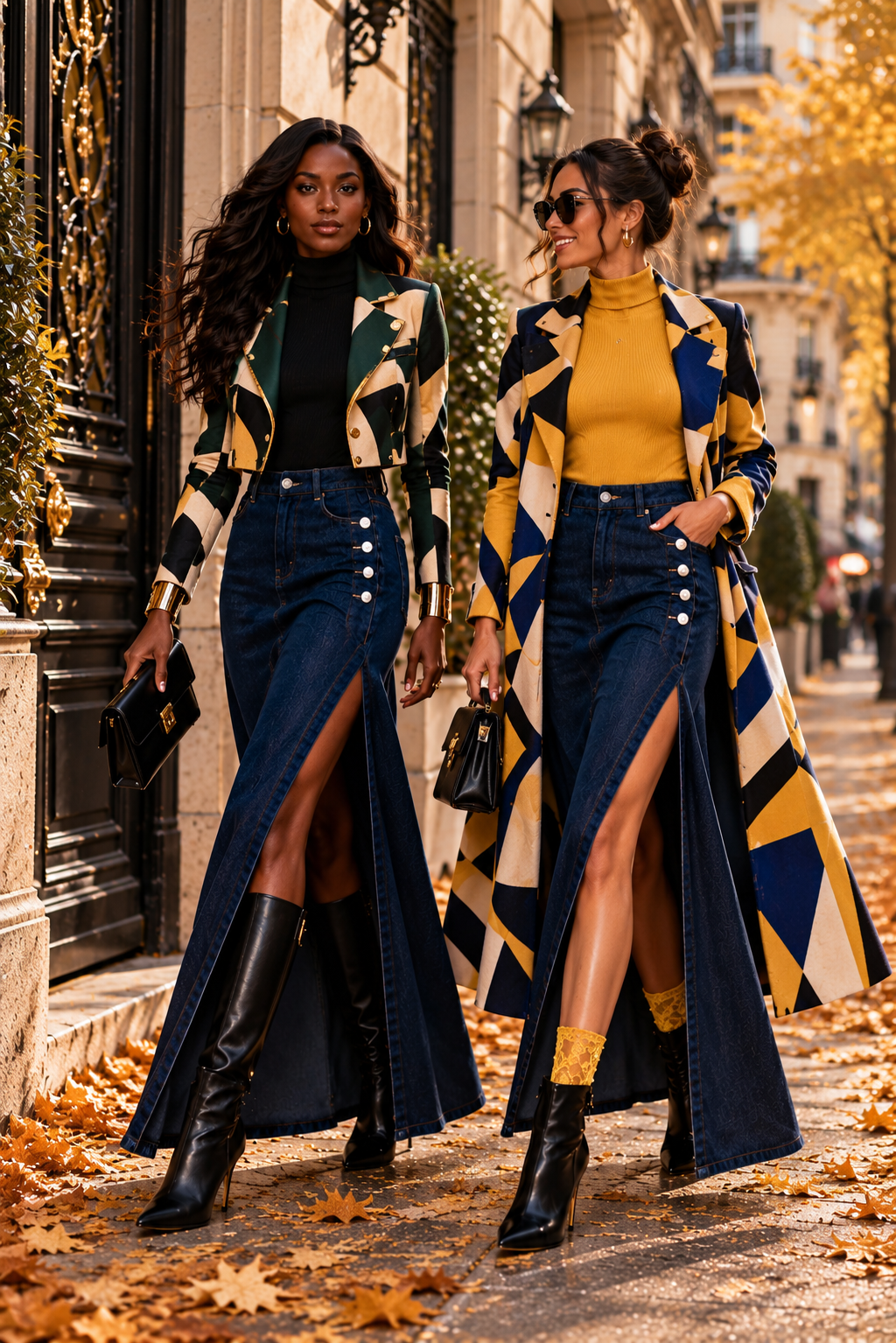JUPE JEANS LONGUE BLEU   FONCÉ FENTE LATÉRALE - AMADELEINA