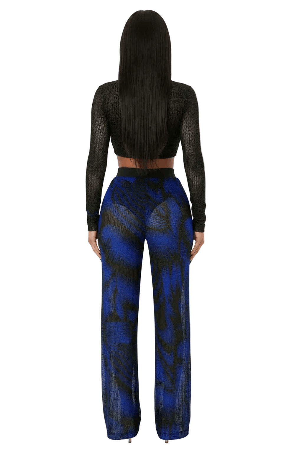 PANTALON FLUIDE IMPRIMÉ NOIR BLEU - AMADELEINA