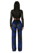 PANTALON FLUIDE IMPRIMÉ NOIR BLEU - AMADELEINA