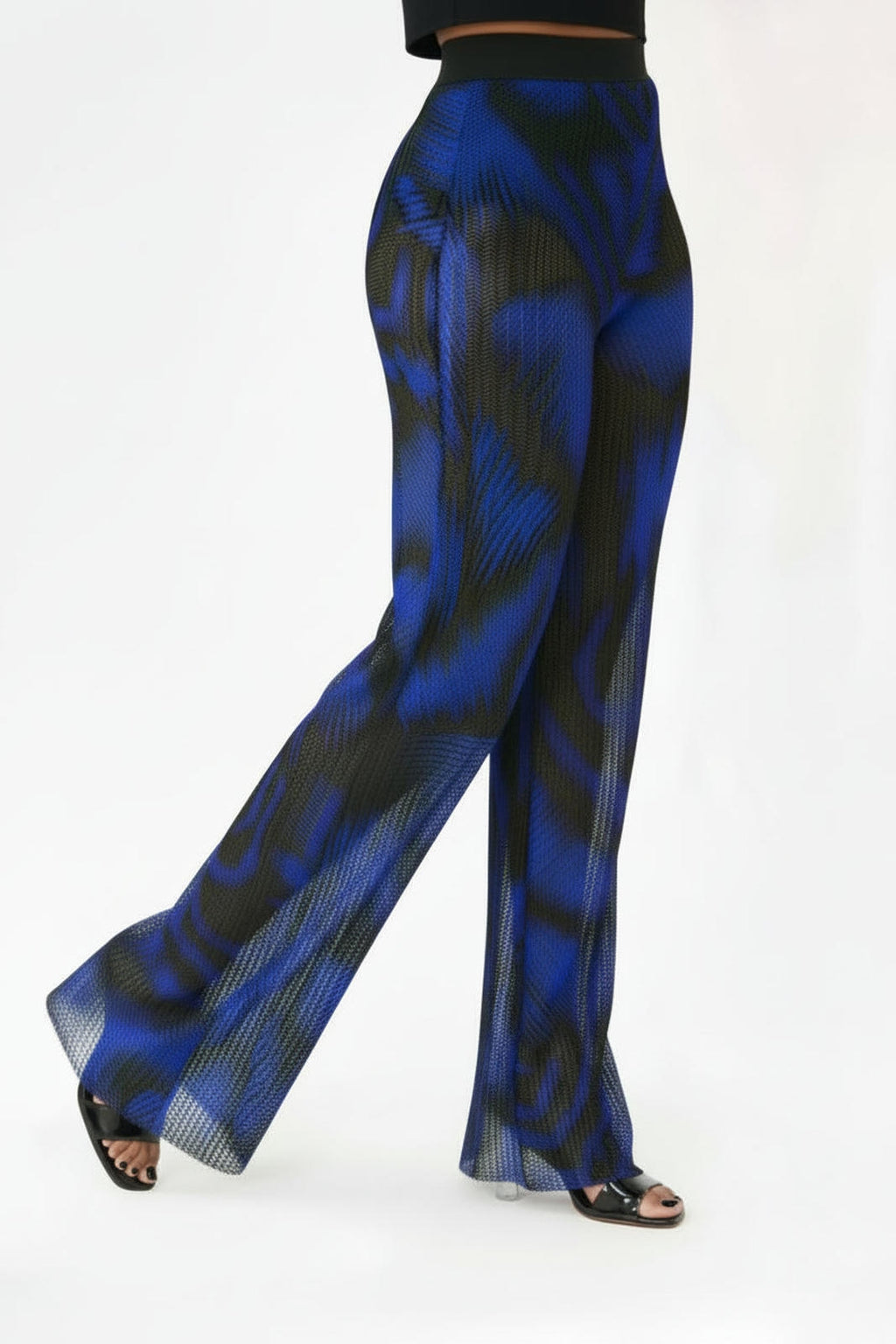 PANTALON FLUIDE IMPRIMÉ NOIR BLEU - AMADELEINA