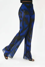 PANTALON FLUIDE IMPRIMÉ NOIR BLEU - AMADELEINA