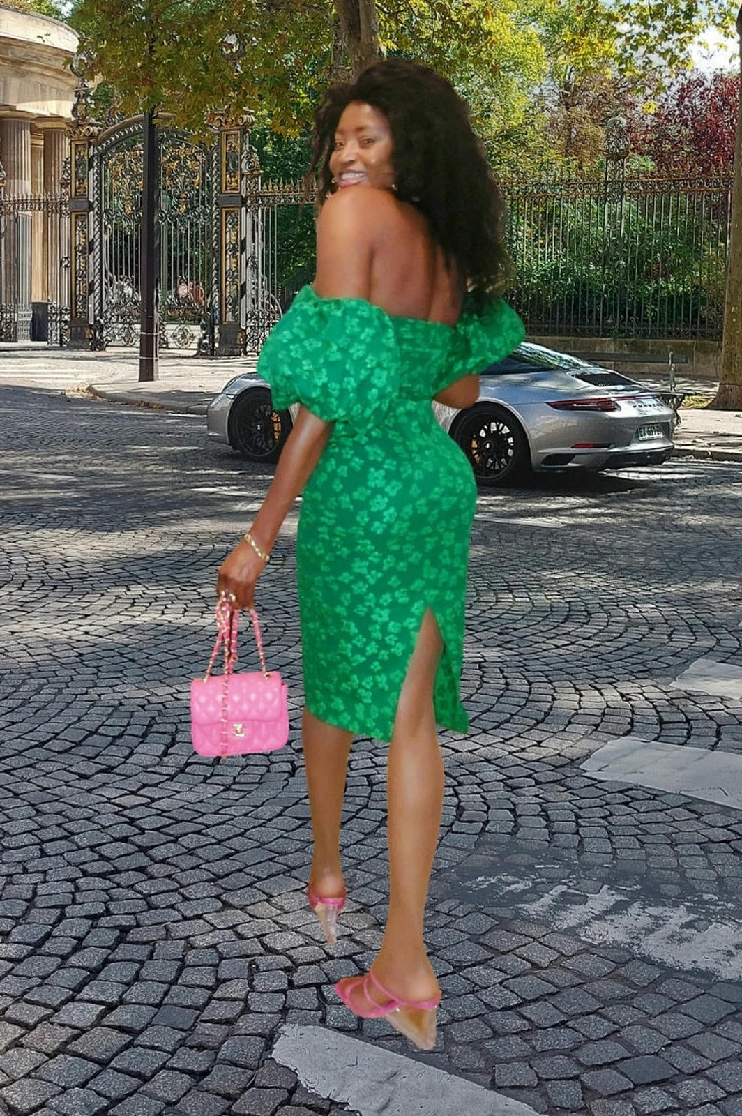 ROBE FLORIALE VERTE ÉMERAUDE  AMADELEINA
