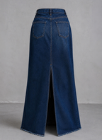 JUPE JEANS LONGUE BLEU   FONCÉ FENTE LATÉRALE - AMADELEINA