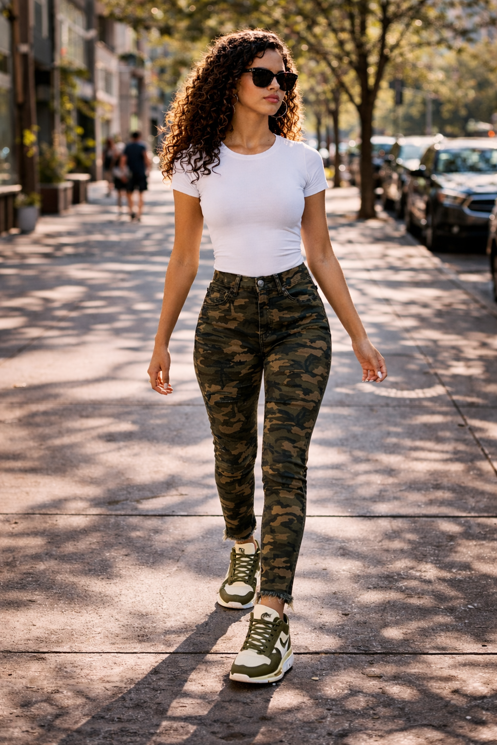 Jean Camouflage 7/8 Femme – Taille Haute & Bas Effiloché