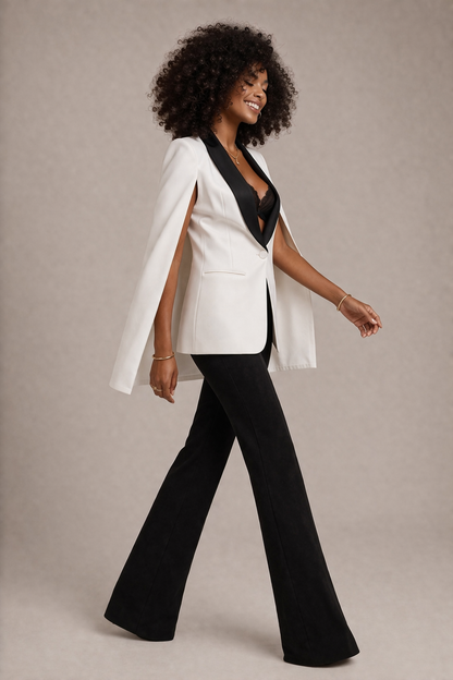 Blazer Noir & Blanc Manches Fausse Cape Élégance