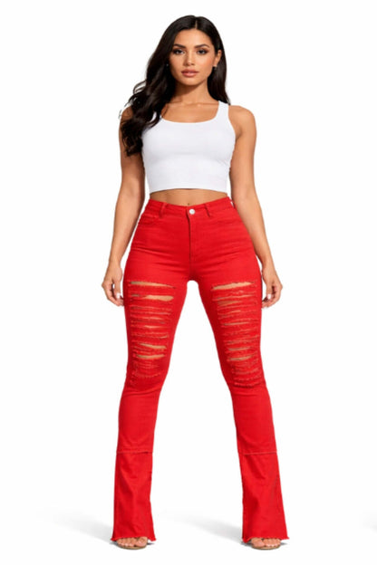 Jean Flare Sculptant – Rouge Intense
