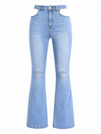 PANTALON JEANS BLEU CLAIR TAILLE DÉCOUPÉ - AMADELEINA