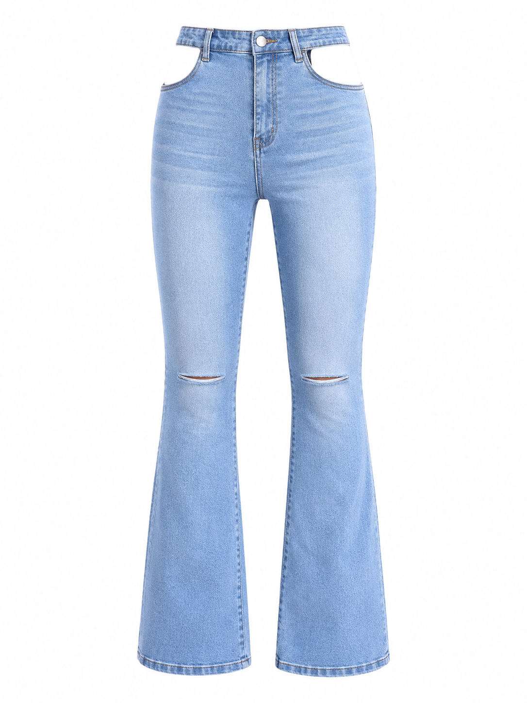 PANTALON JEANS BLEU CLAIR TAILLE DÉCOUPÉ - AMADELEINA