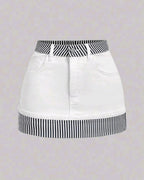 MINI JUPE JEANS NOIR & BLANCHE URBAIN CHIC AMADELEINA