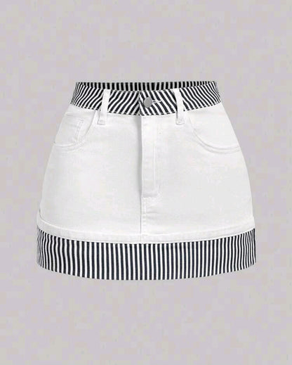 MINI JUPE JEANS NOIR & BLANCHE URBAIN CHIC AMADELEINA