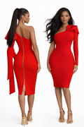 ROBE MI-LONGUE BLEU, ROUGE, ORANGE  ÉPAULE DÉNUDÉ AMADELEINA