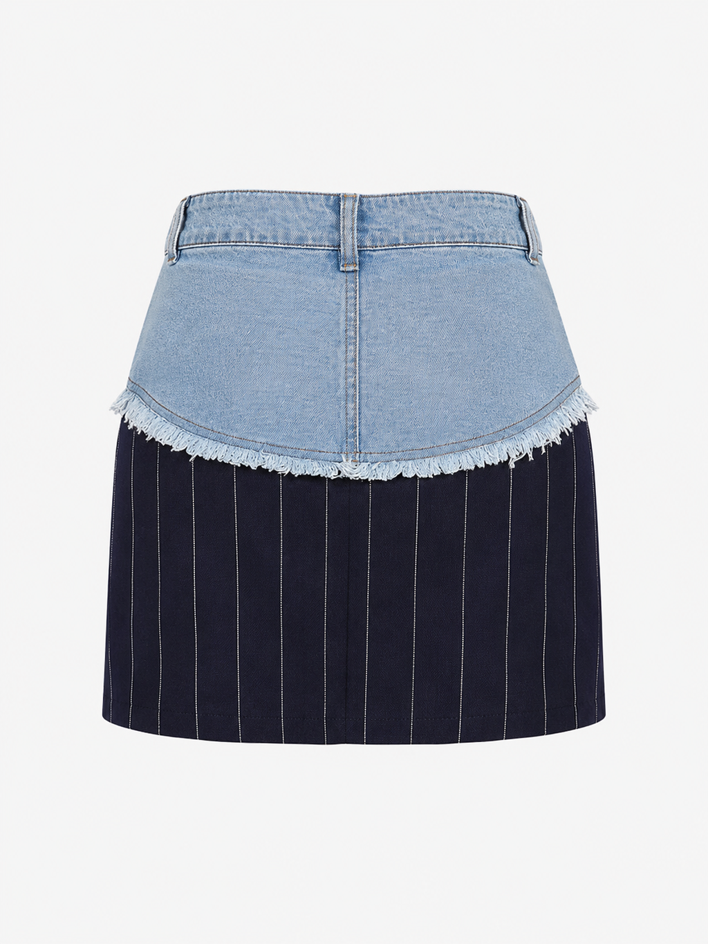 MINI-JUPE JEANS BLEU & TAILLEUR  RAYURES AMADELEINA