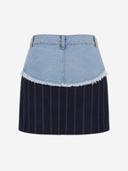 MINI-JUPE JEANS BLEU & TAILLEUR  RAYURES AMADELEINA