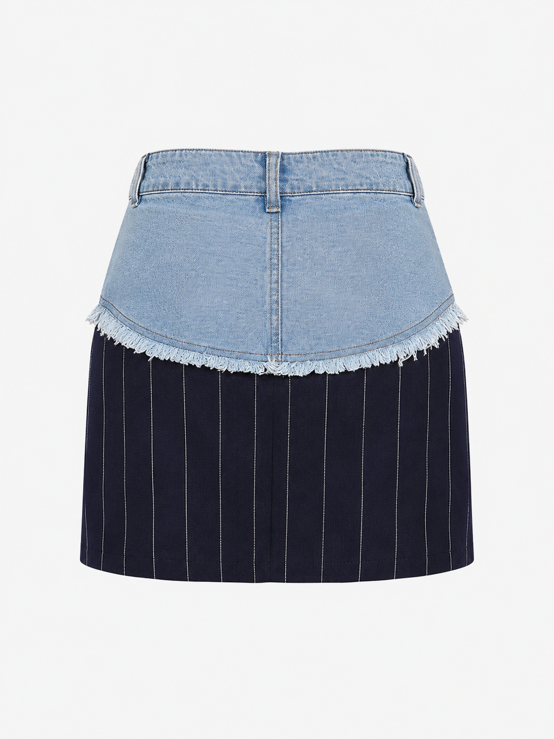 MINI-JUPE JEANS BLEU & TAILLEUR  RAYURES AMADELEINA