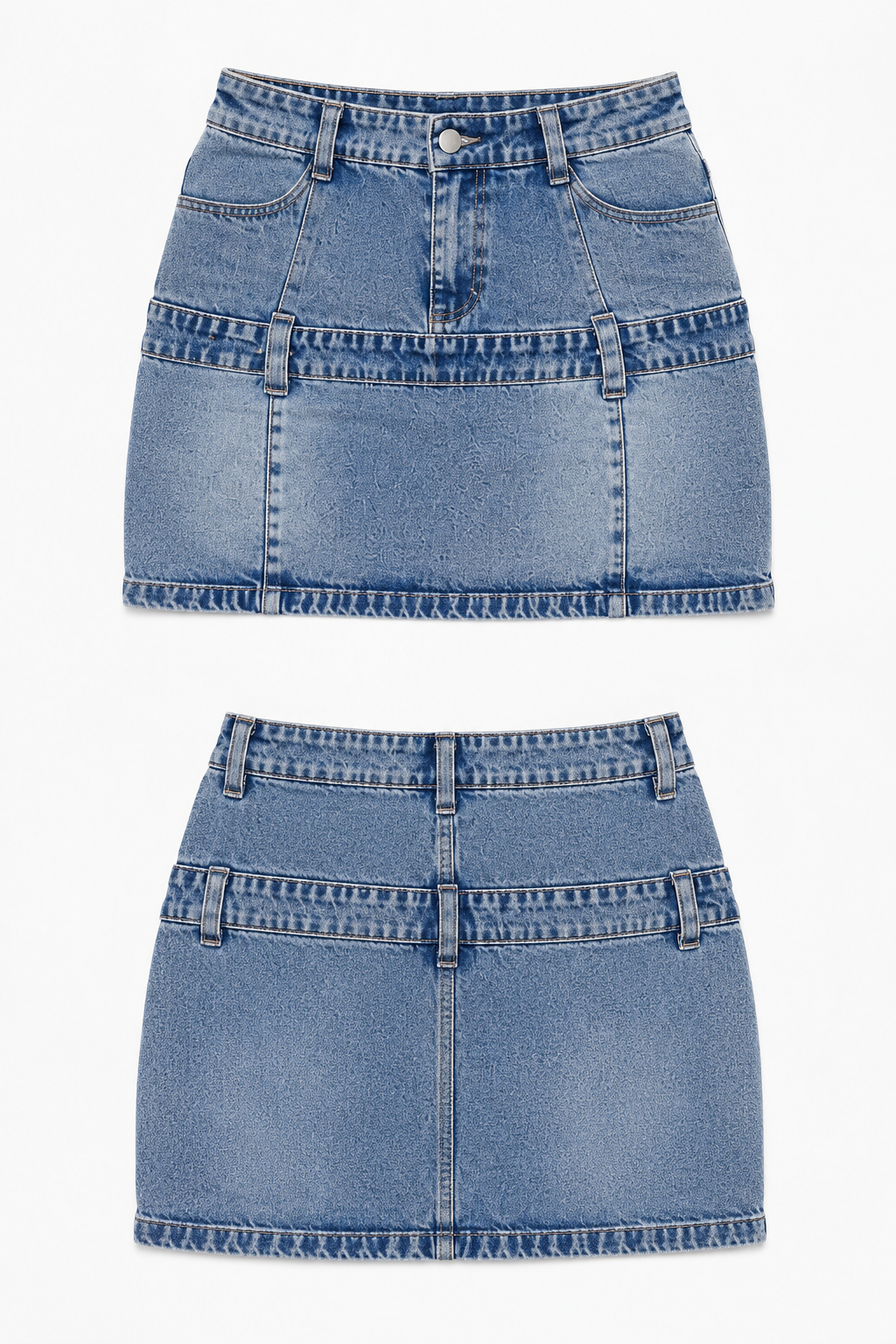 MINI-JUPE JEANS BLEU DOUBLE PASSANTS - AMADELEINA