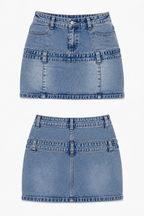 MINI-JUPE JEANS BLEU DOUBLE PASSANTS - AMADELEINA
