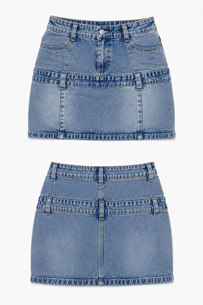 MINI-JUPE JEANS BLEU DOUBLE PASSANTS - AMADELEINA