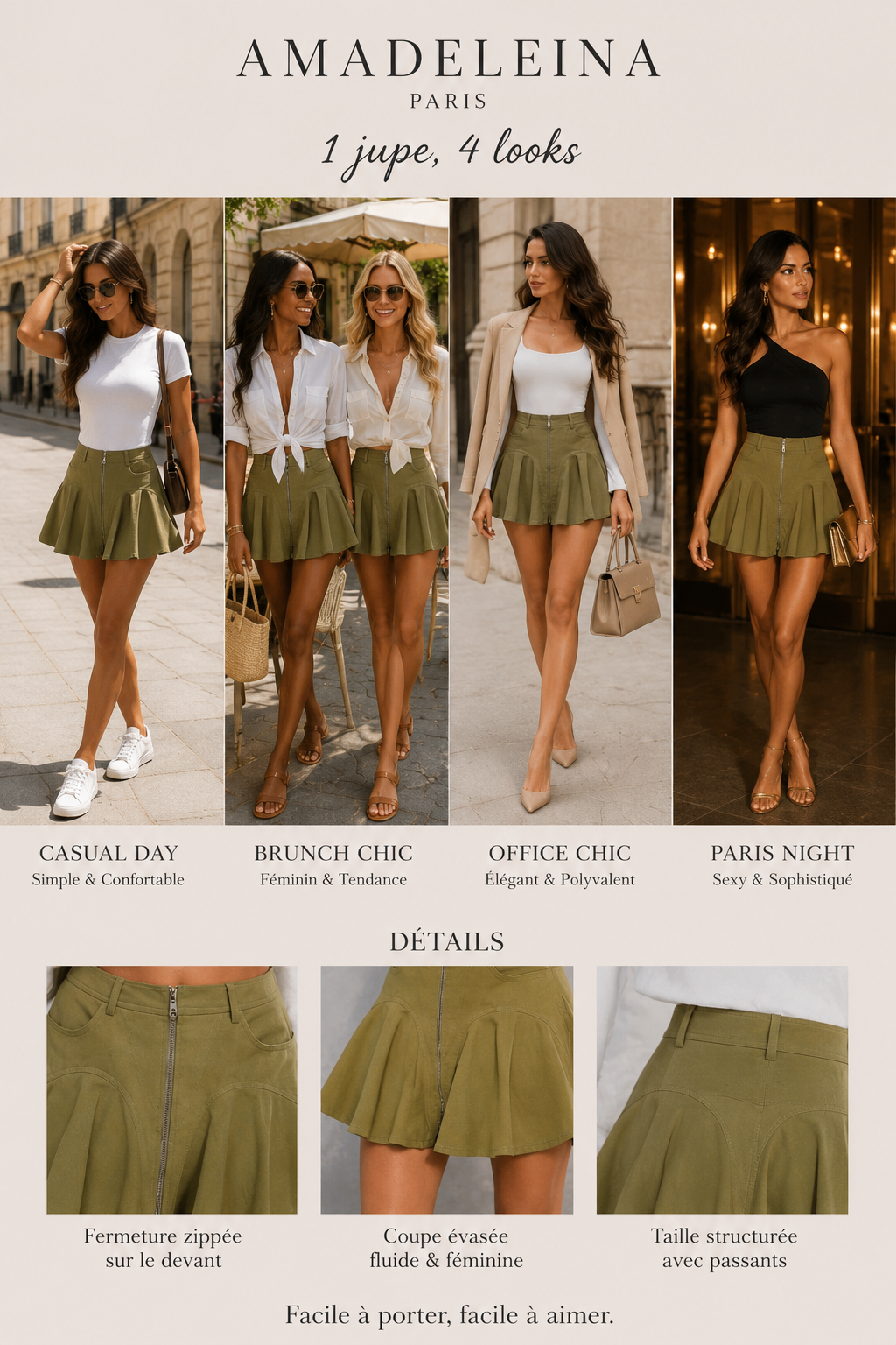 MINI-JUPE  KAKI OLIVE - AMADELEINA