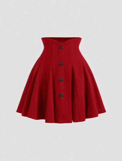 JUPE ROUGE  ÉVASÉE LONGUEUR MI-CUISSES TAILLE HAUTE