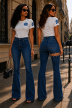PANTALON JEANS  BLEU LACETS  JAMBE - AMADELEINA