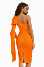 ROBE MI-LONGUE BLEU, ROUGE, ORANGE  ÉPAULE DÉNUDÉ AMADELEINA