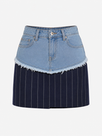 MINI-JUPE JEANS BLEU & TAILLEUR  RAYURES AMADELEINA