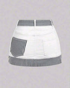 MINI JUPE JEANS NOIR & BLANCHE URBAIN CHIC AMADELEINA