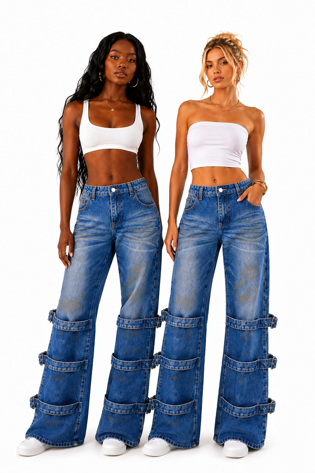 JEANS BLEU À SANGLES AMPLE ET DROITE – AMADELEINA
