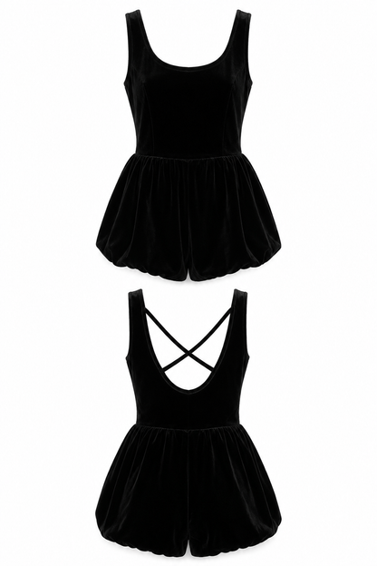 MINI- SHORT COMBINAISON  VELOURS NOIR – AMADELEINA