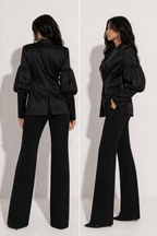 BLAZER NOIR SATINÉ MANCHES BOUFFANTES AMADELEINA