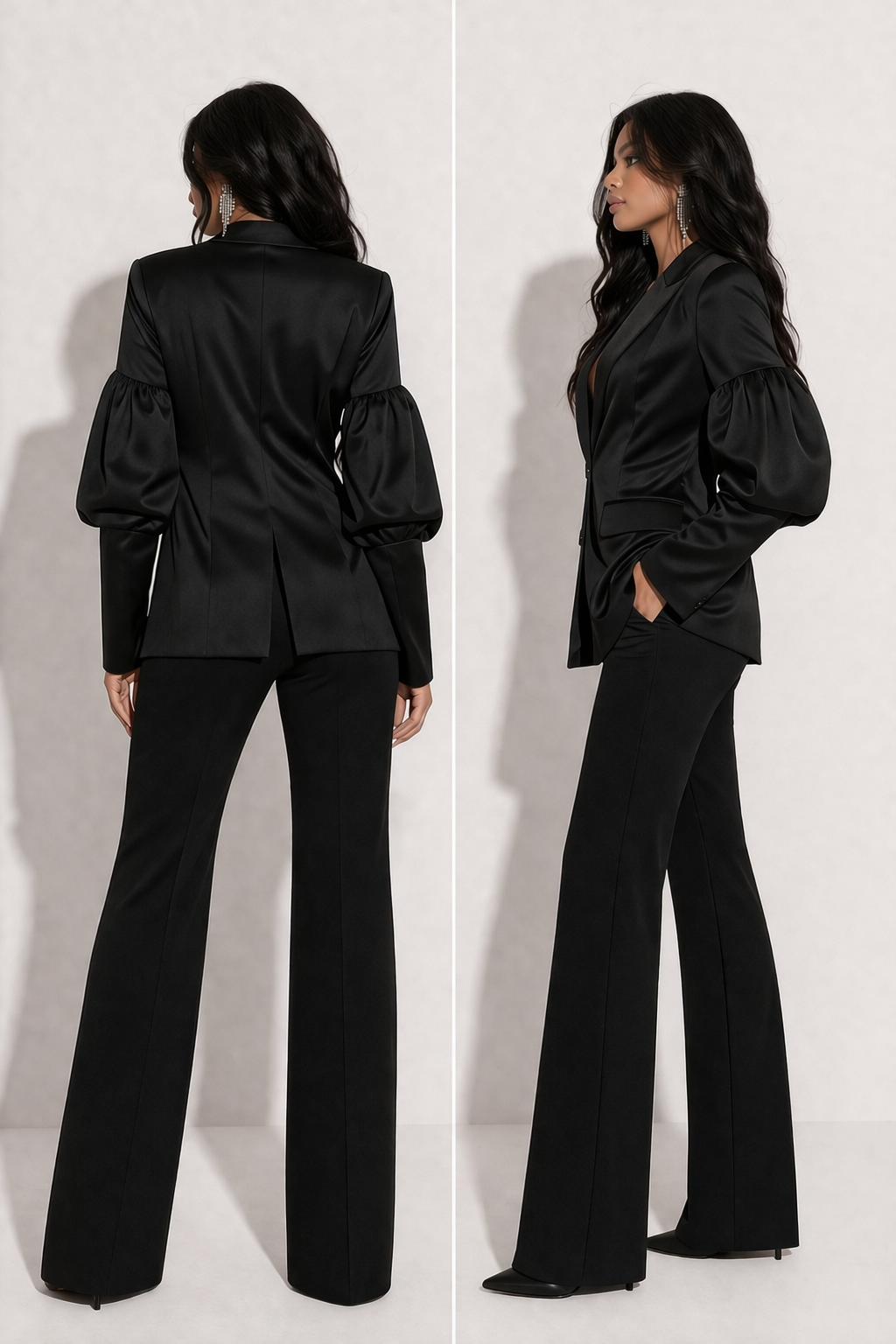 BLAZER NOIR SATINÉ MANCHES BOUFFANTES AMADELEINA