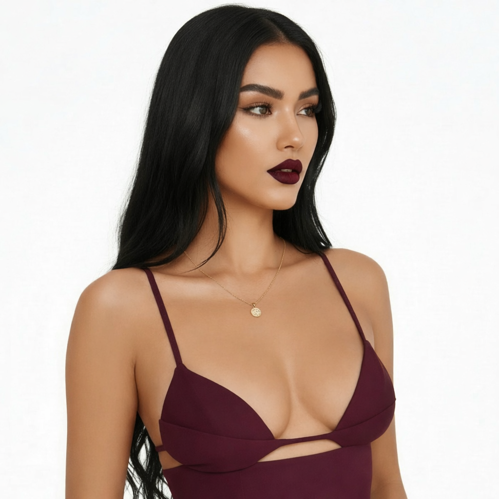 ROBE BORDEAUX DOS-NU MI-LONGUE ET FINES BRETELLES