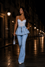 PANTALON JEANS JUPE BLEU CIEL - AMADELEINA