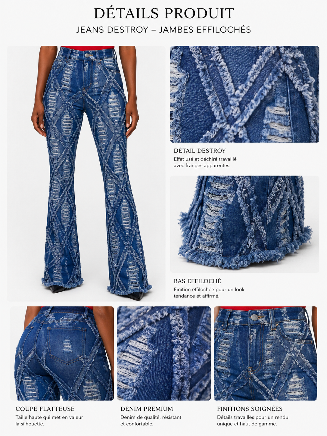 PANTALON JEANS BLEU LONGUES JAMBES AMADELEINA