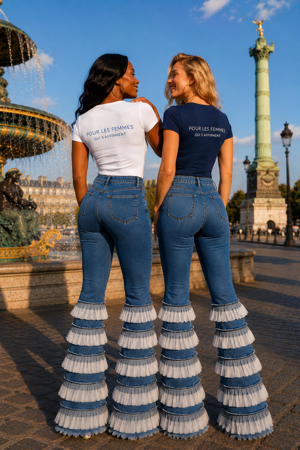 PANTALON JEANS BLEU VOLANTS  AMADELEINA