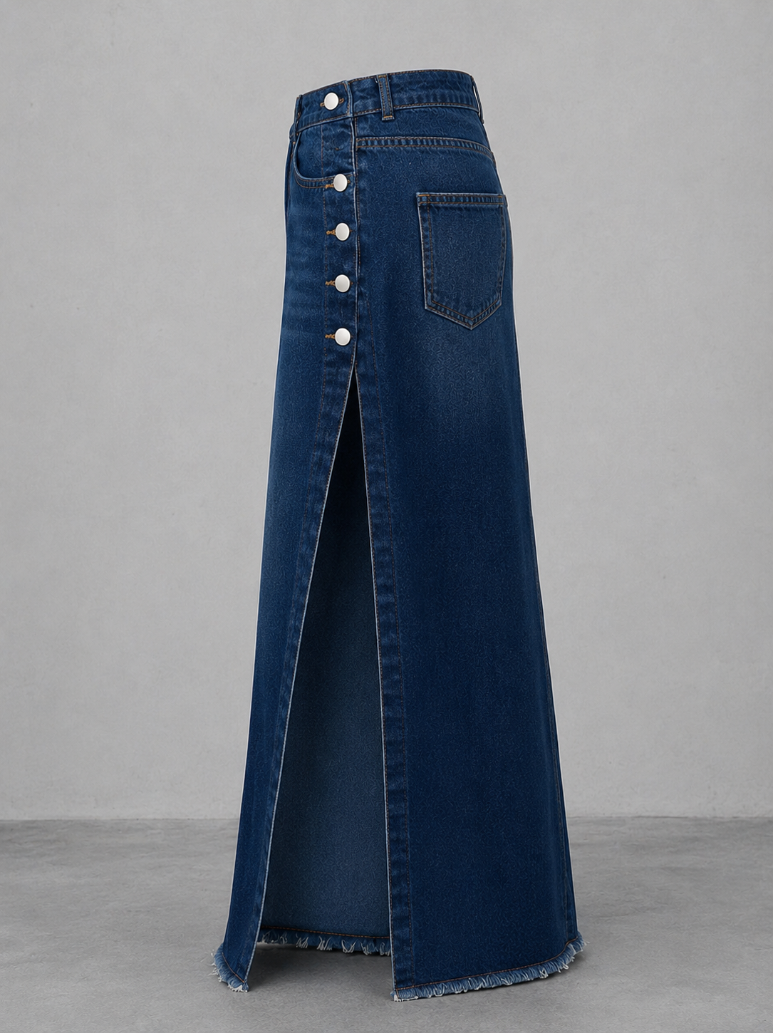 JUPE JEANS LONGUE BLEU   FONCÉ FENTE LATÉRALE - AMADELEINA