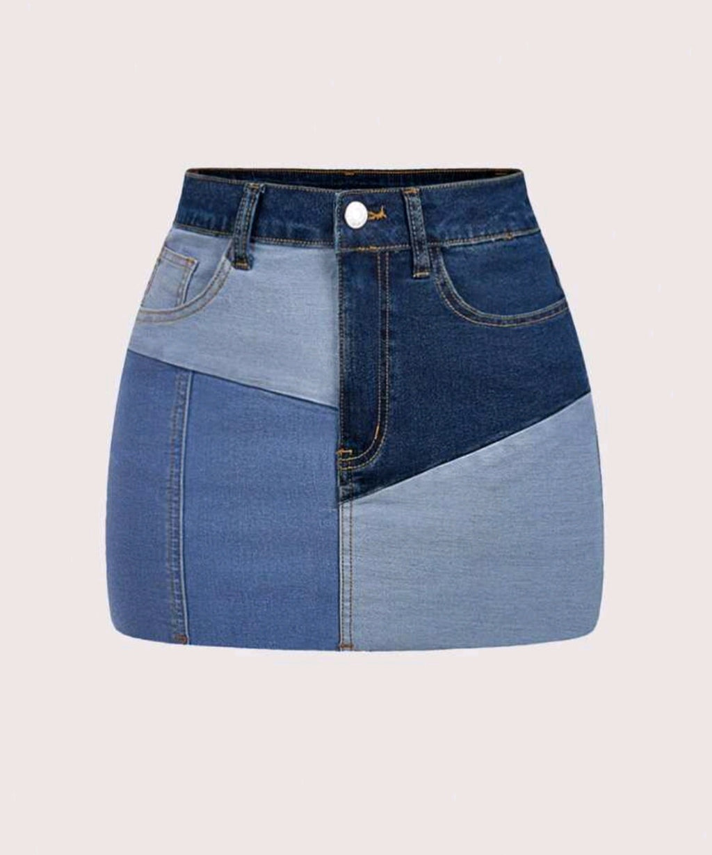 MINI JUPE DENIM  PATCHWORK AMADELEINA