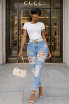 JEANS  BLEU  PANTACOURT 7/8 DESTROY - AMADELEINA