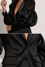 BLAZER NOIR SATINÉ MANCHES BOUFFANTES AMADELEINA