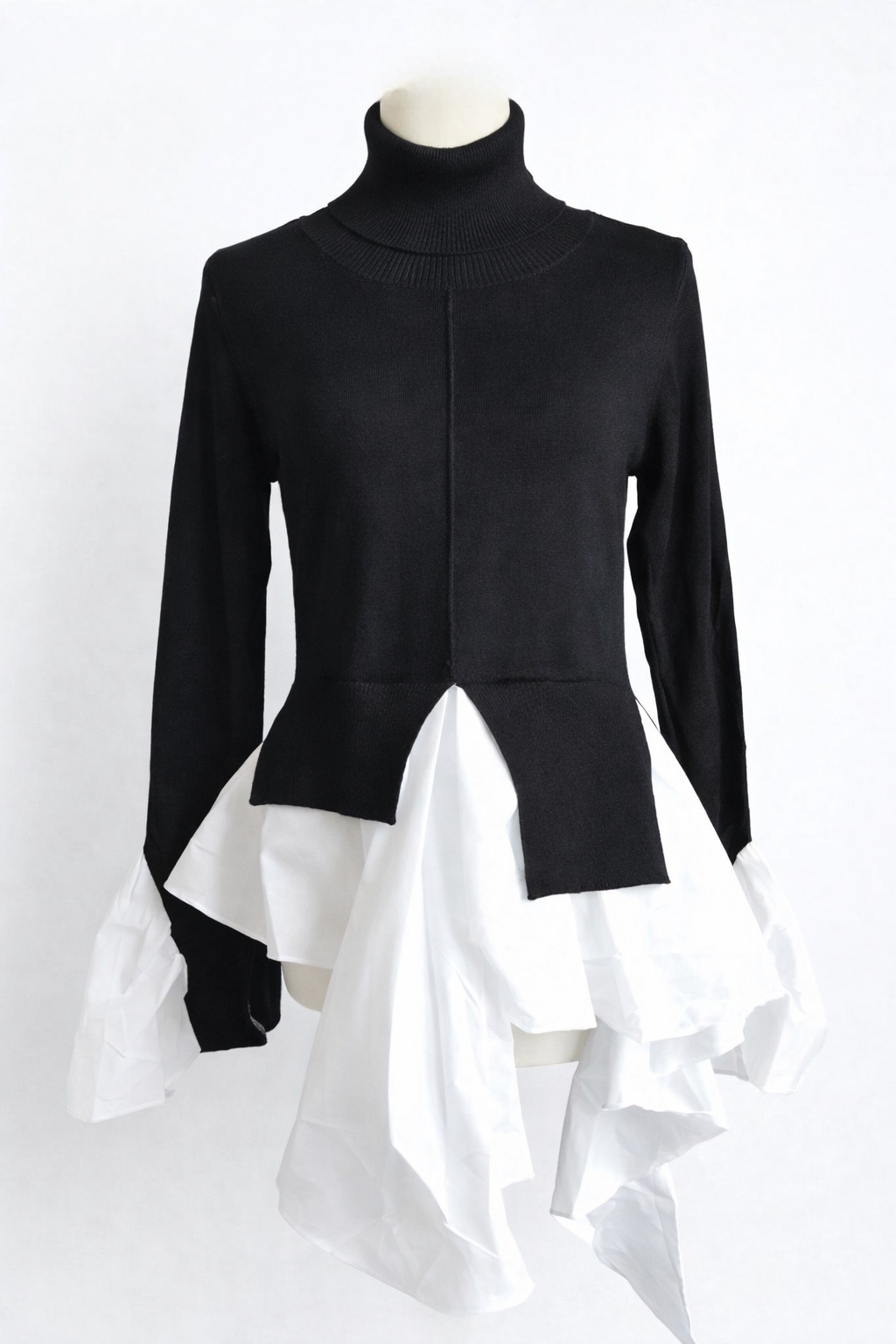 PULL-OVER 2 EN 1 BI-MATIÈRE NOIR&BLANC