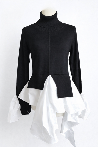 PULL-OVER 2 EN 1 BI-MATIÈRE NOIR&BLANC