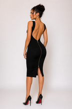 ROBE MOULANTE NOIRE MI-LONGUE DOS NU