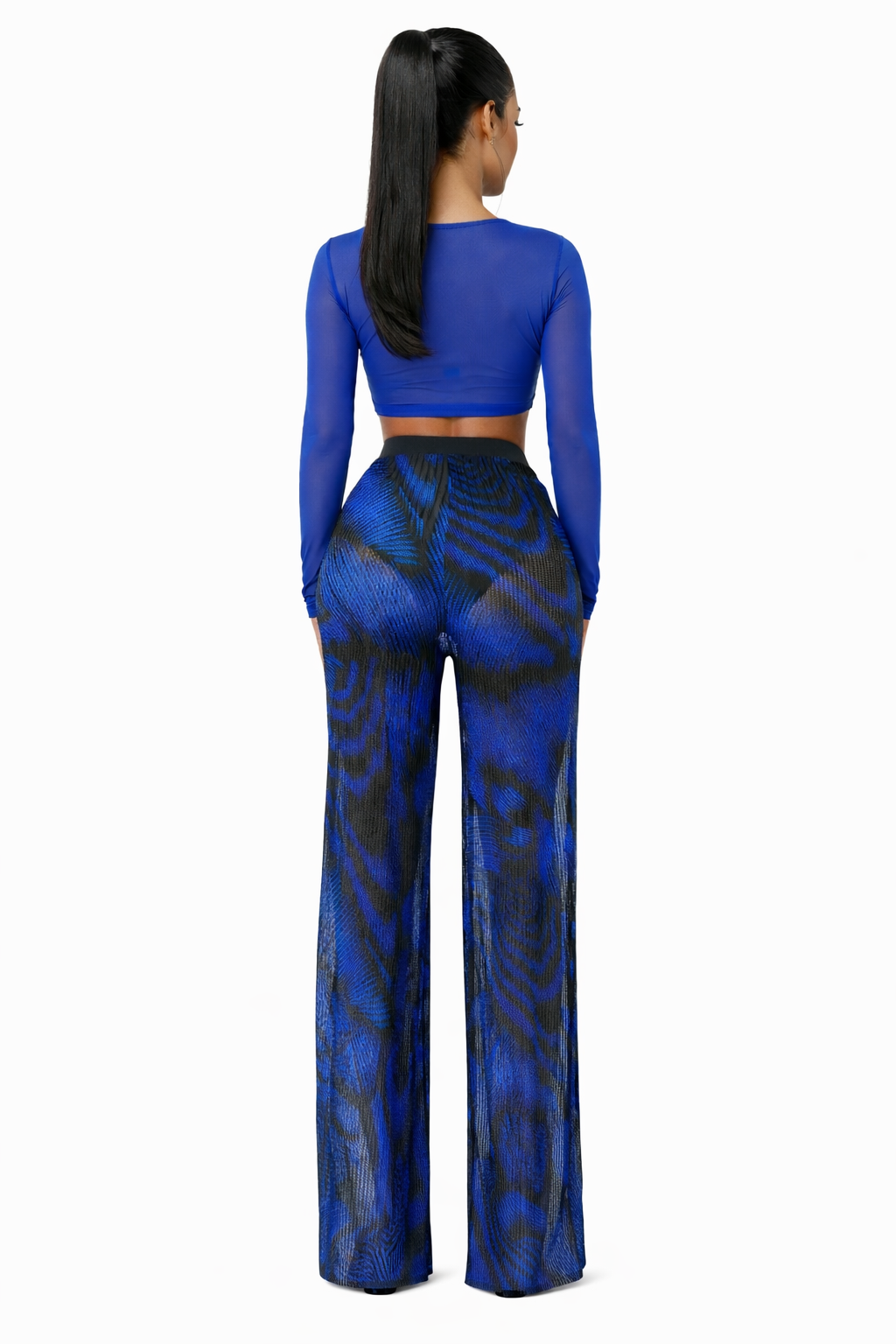 PANTALON FLUIDE IMPRIMÉ NOIR BLEU - AMADELEINA
