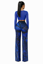 PANTALON FLUIDE IMPRIMÉ NOIR BLEU - AMADELEINA