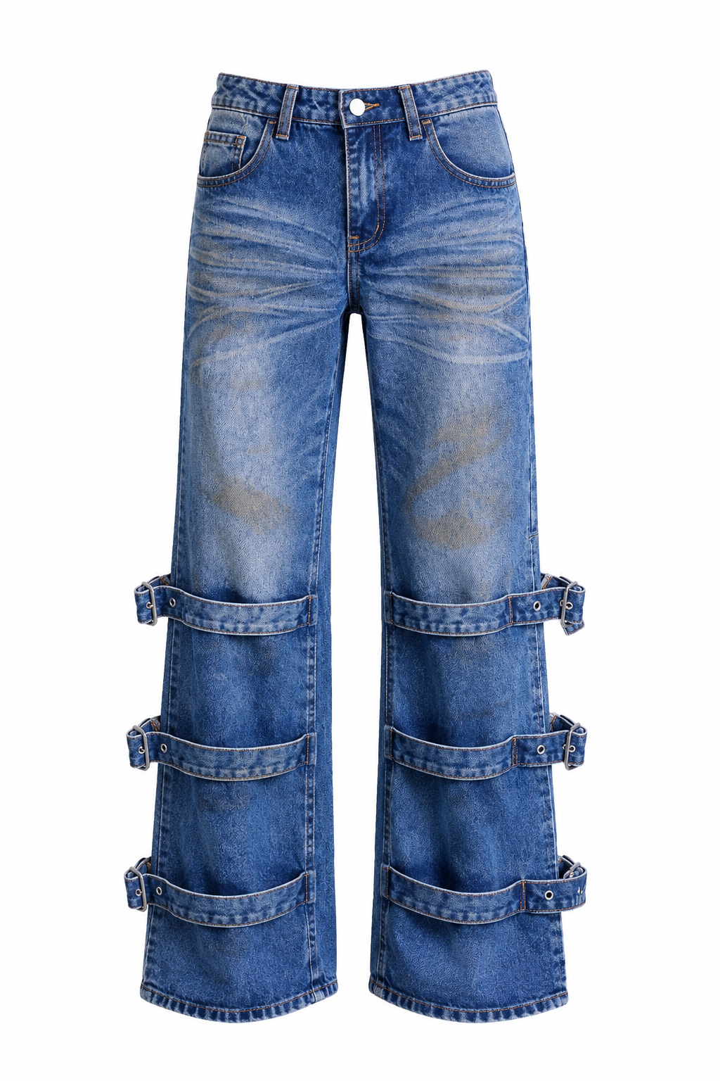 JEANS BLEU À SANGLES AMPLE ET DROITE – AMADELEINA