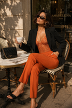 Blazer Lin Longues Manches Femme Dos Ouvert Lacets Nude ou Noir