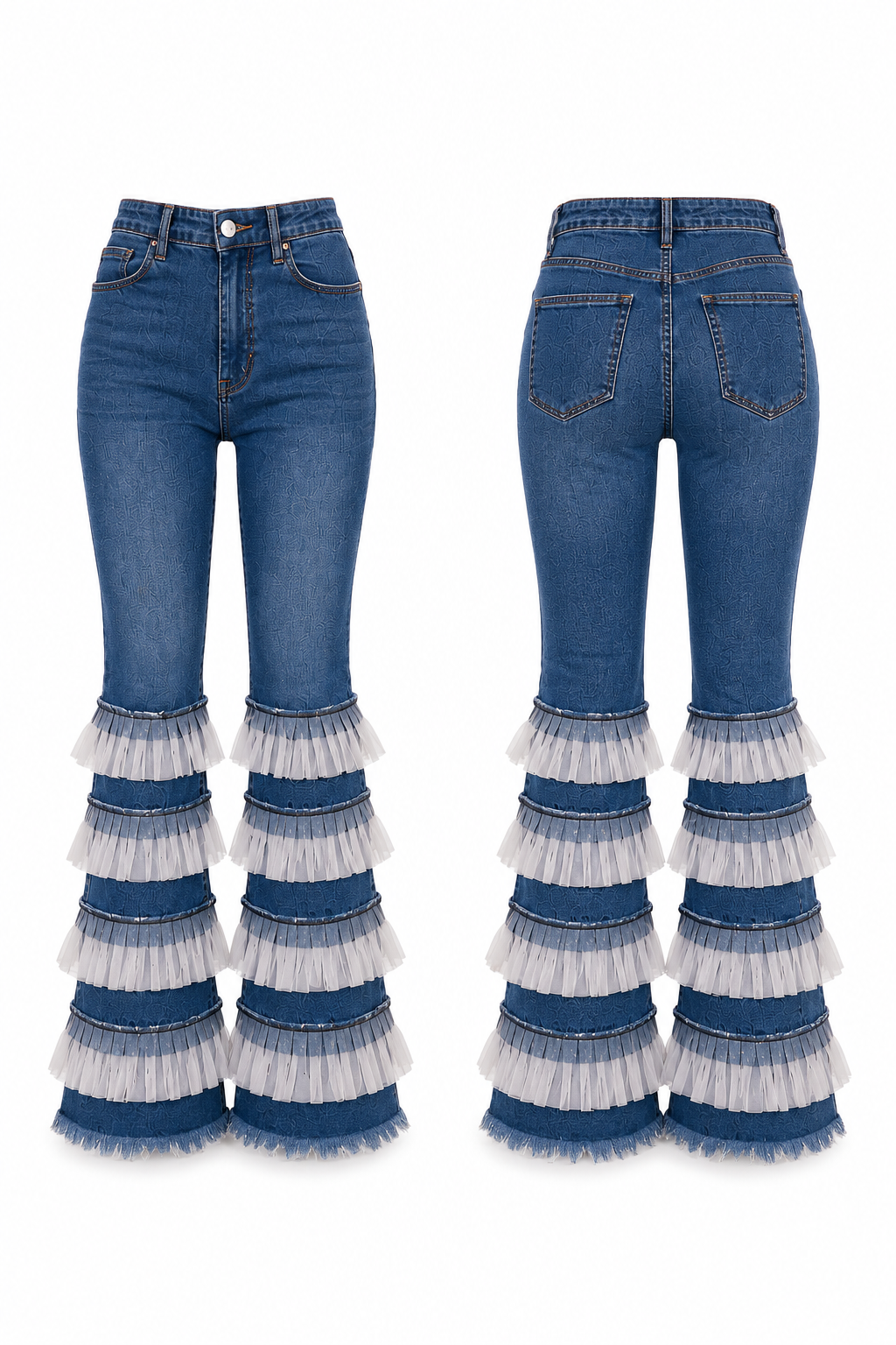 PANTALON JEANS BLEU VOLANTS  AMADELEINA