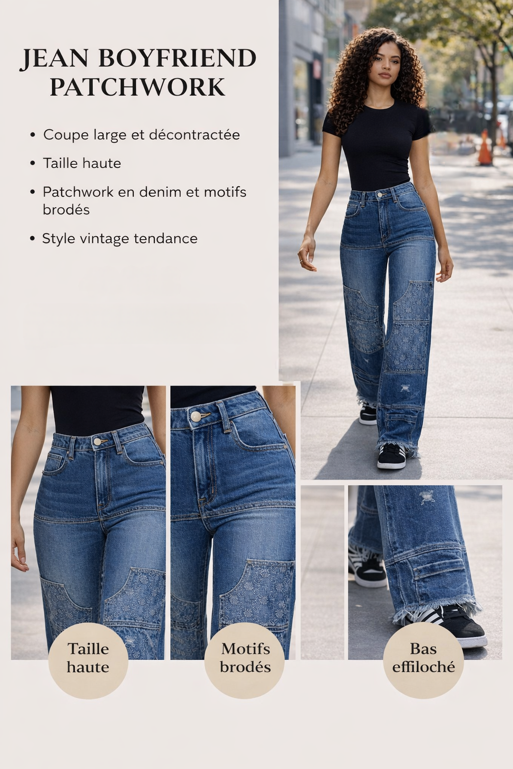 JEAN BLEU BOYFRIEND PATCHWORK  AMADELEINA