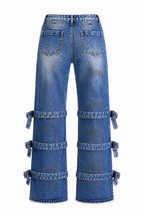 JEANS BLEU À SANGLES AMPLE ET DROITE – AMADELEINA