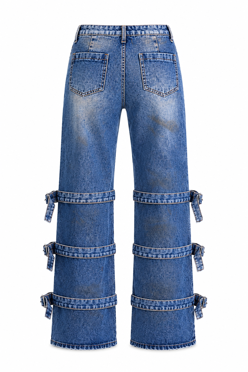 JEANS BLEU À SANGLES AMPLE ET DROITE – AMADELEINA